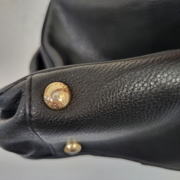 Michael Kors MK Black Pebbled Leather Shoulder Bag Purse Gold Designer Large - Picture 14 of 14